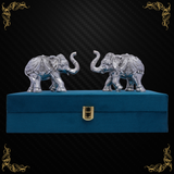 Elephant Pair with velvet box 999 Pure Silver Plated